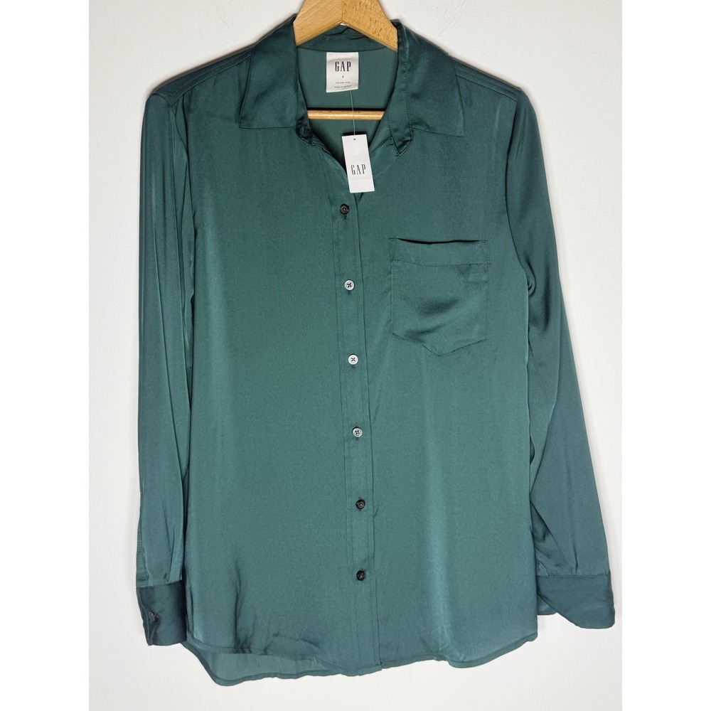 GAP Women's Emerald Green Satin Button Down Shirt‎ Size Small